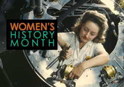 Woman working with the text Women's History Month